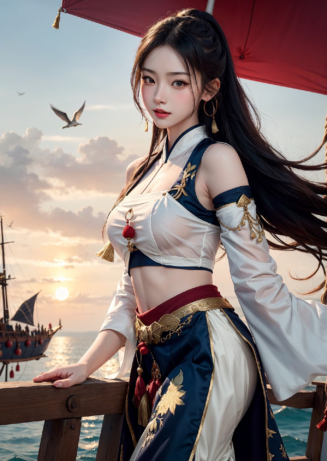 Oriental girl sailing to the West
