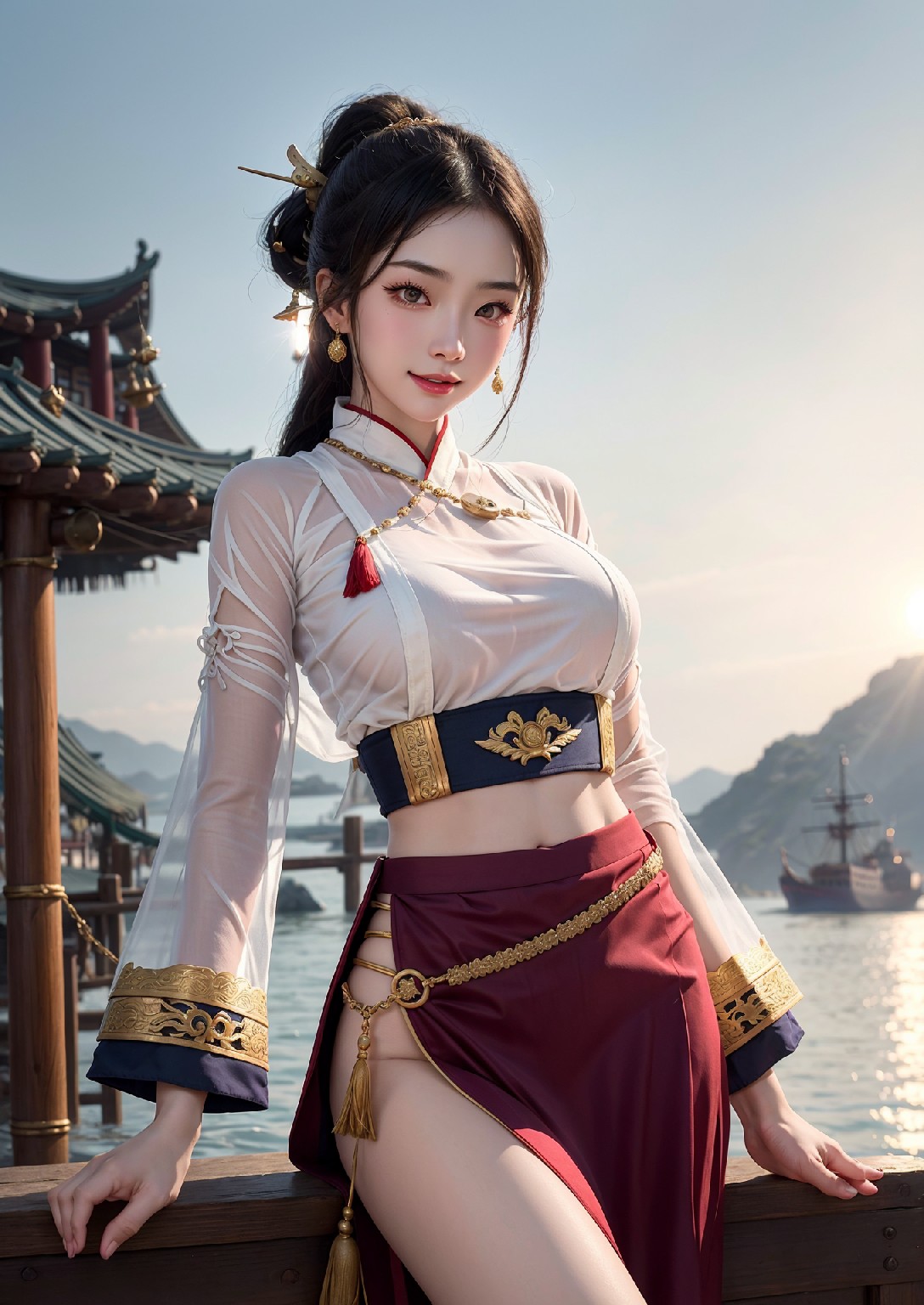 Oriental girl sailing to the West