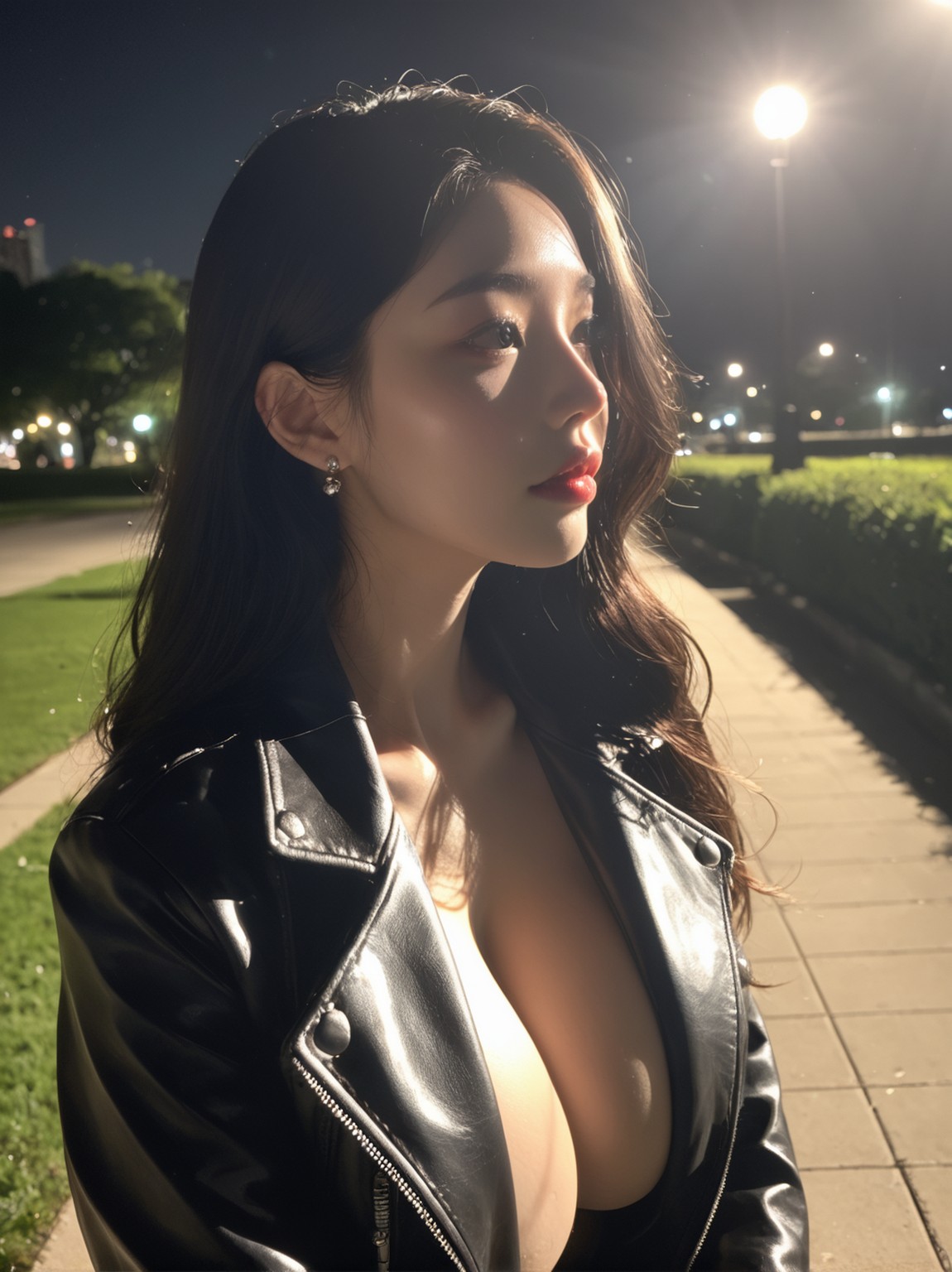 Nightwalk in a leather jacket