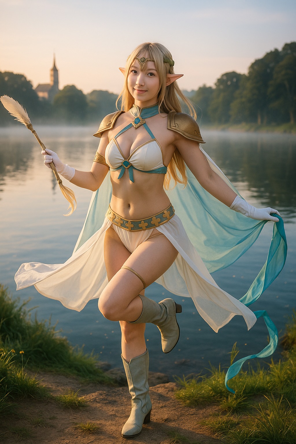 Sacred Silver Feathers - Elven Warrior Woman Portrait