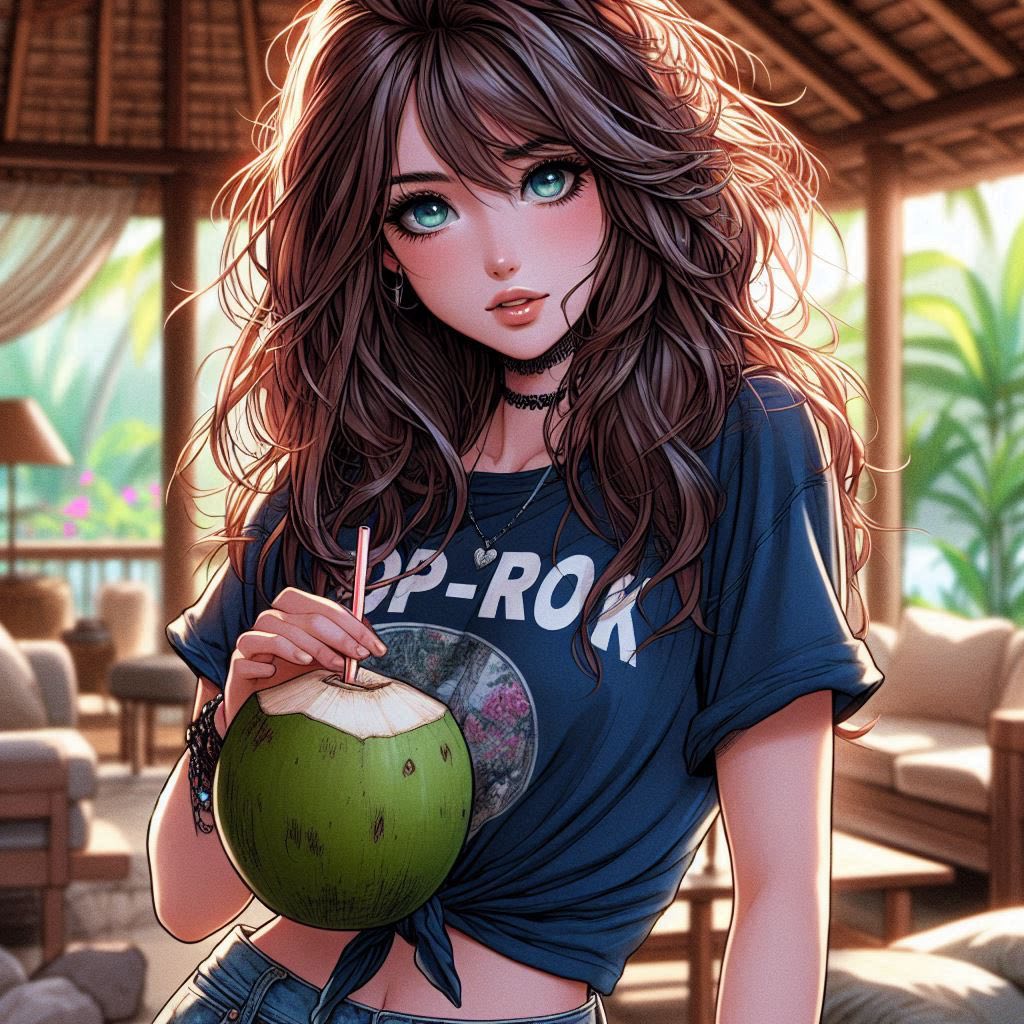 在熱帶渡假村喝涼的果汁