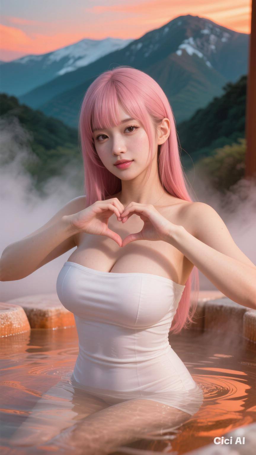 Pretty lady in a hot springs
