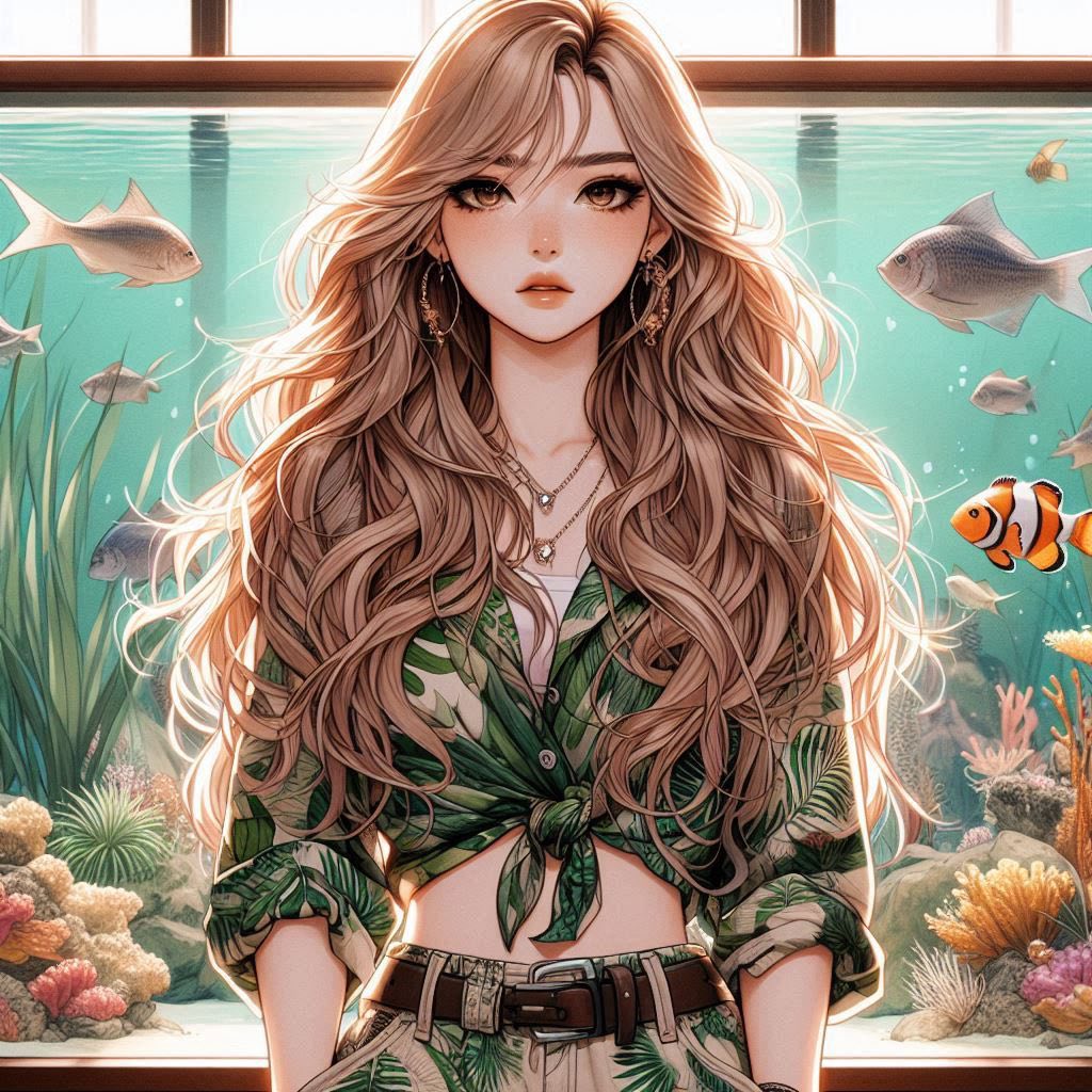 水族館前的少女