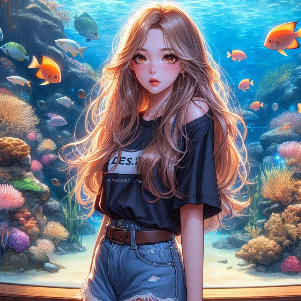 水族館前的少女