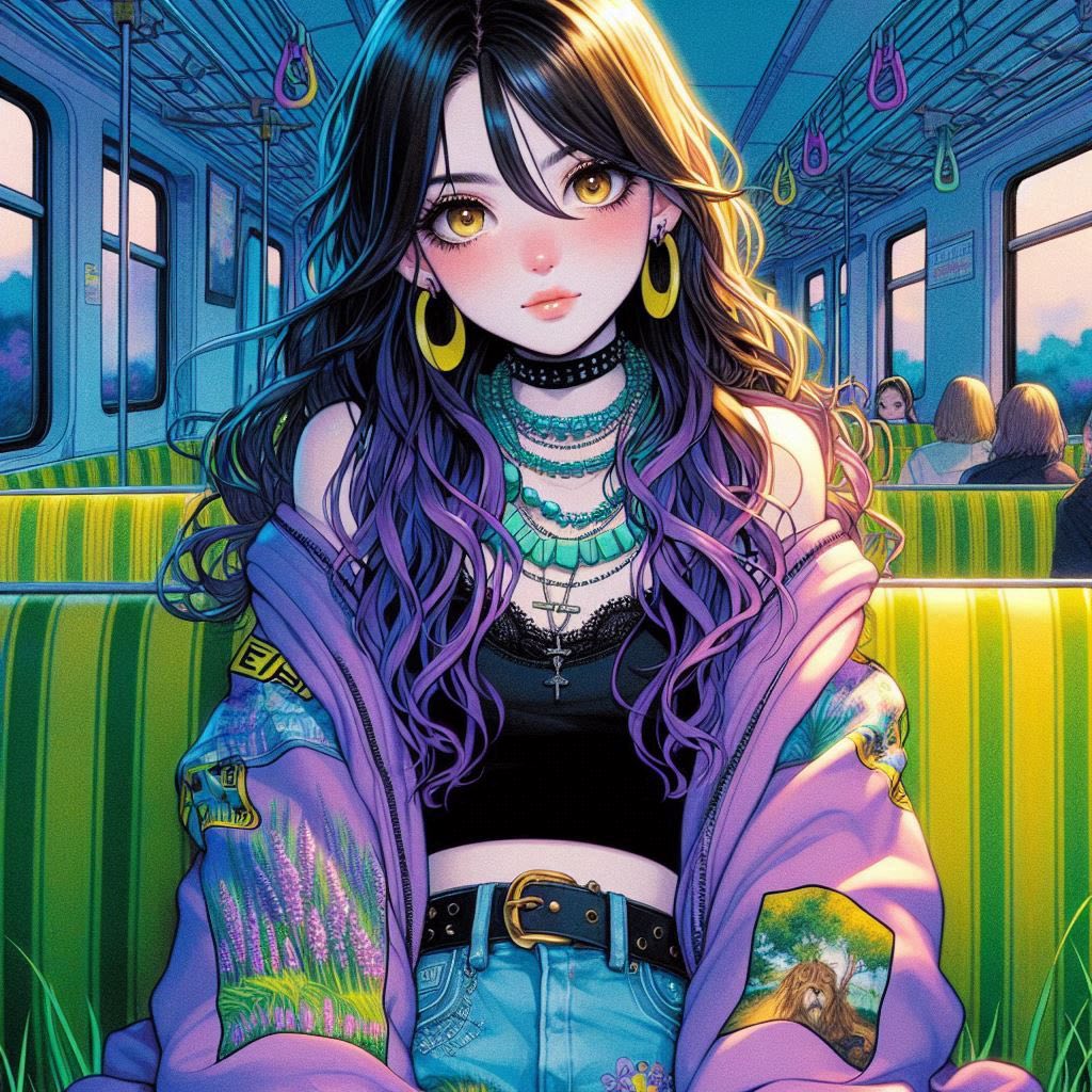 站在長滿花草的車廂