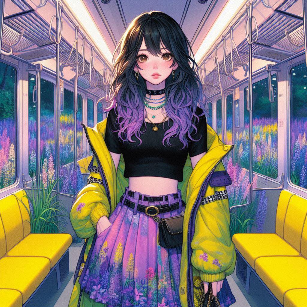 站在長滿花草的車廂