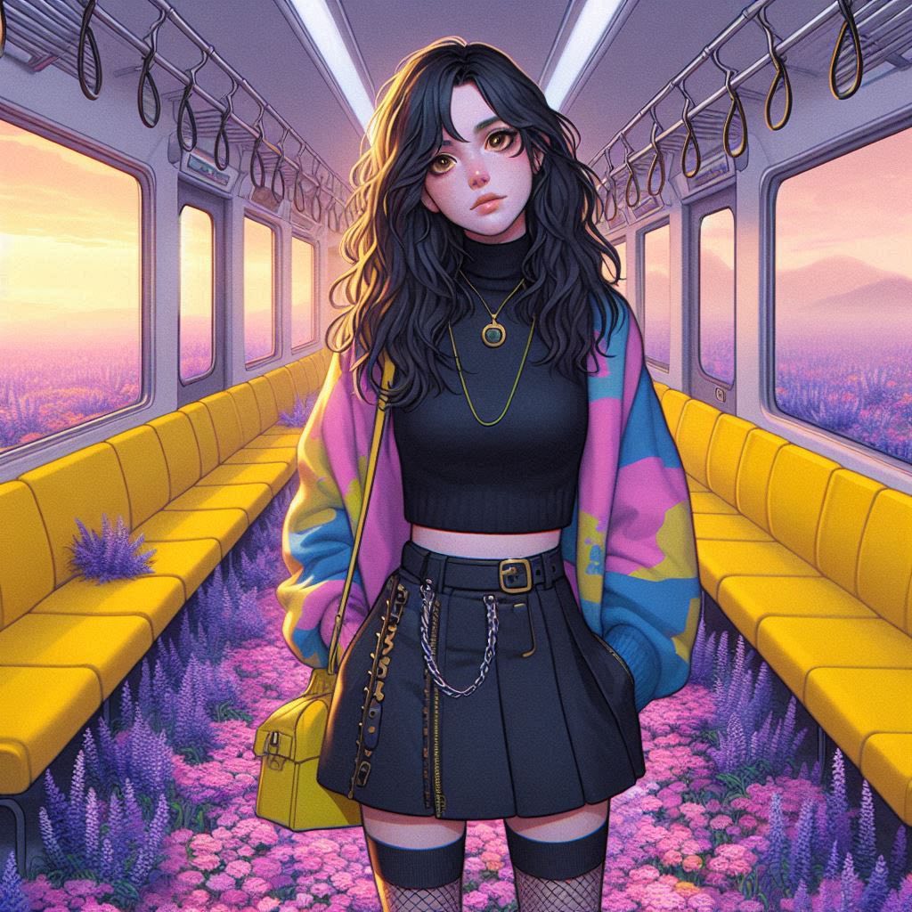 站在長滿花草的車廂