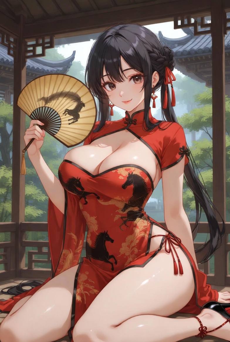 Sister Fire Red Cheongsam Celebrating the Year of the Horse