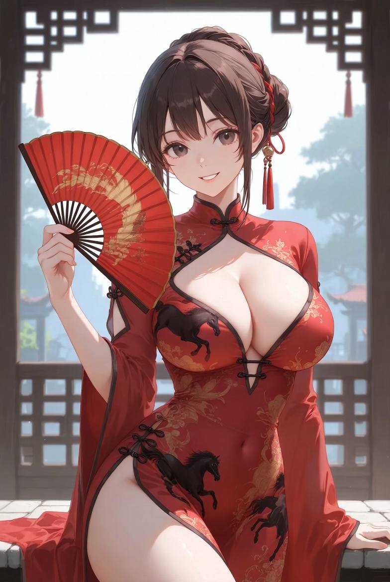 Sister Fire Red Cheongsam Celebrating the Year of the Horse