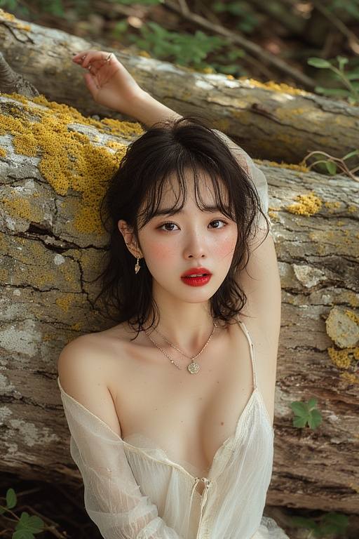 Girl wandering in the woods