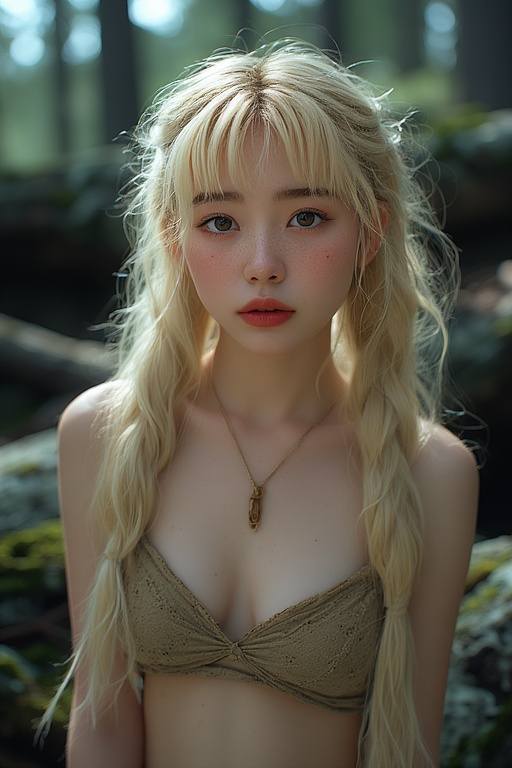 Girl wandering in the woods