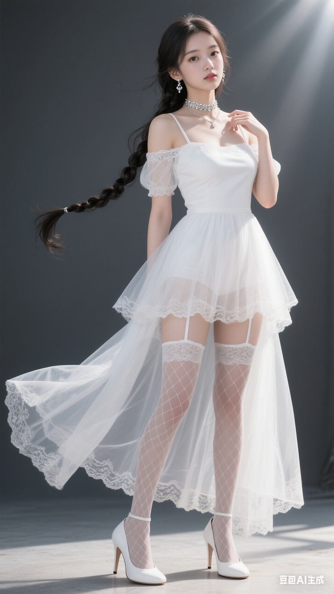 White off shoulder multilayer gauze