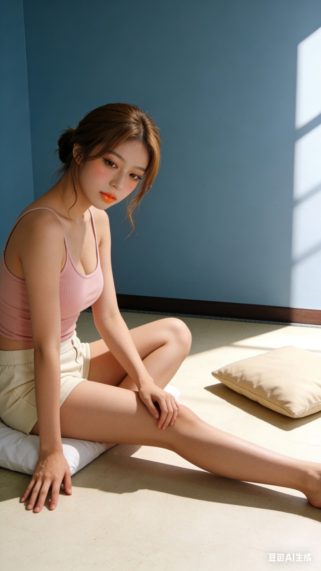 Pink ribbed cotton suspender vest