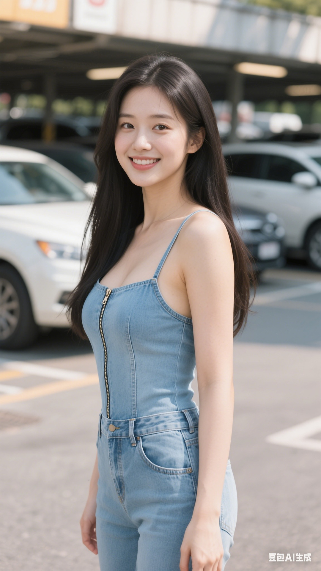 denim zipper pullover jumpsuit