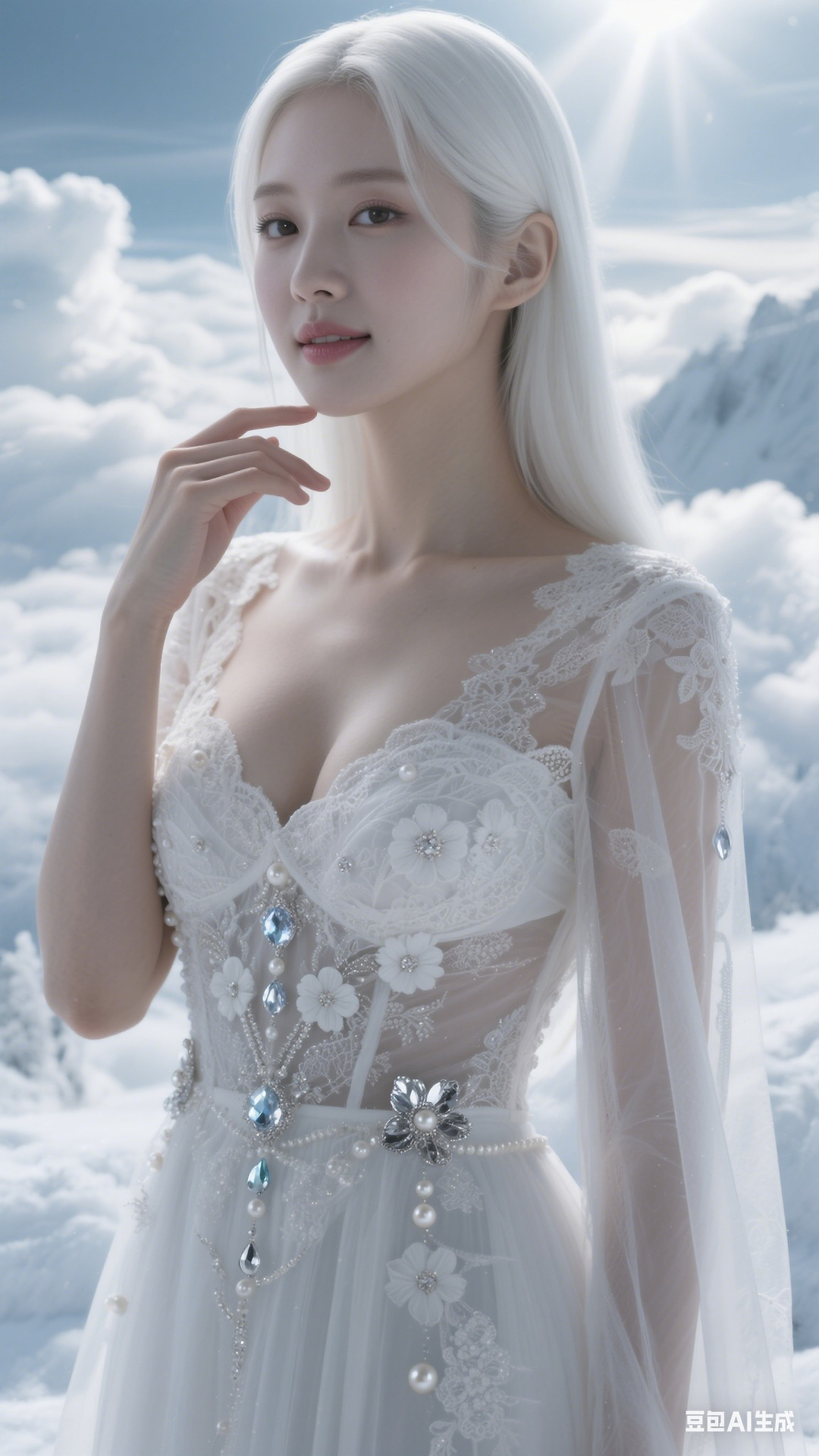 Semi-transparent white tulle dress