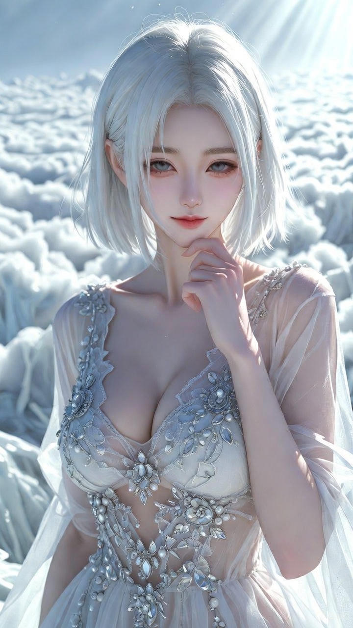 Semi-transparent white tulle dress