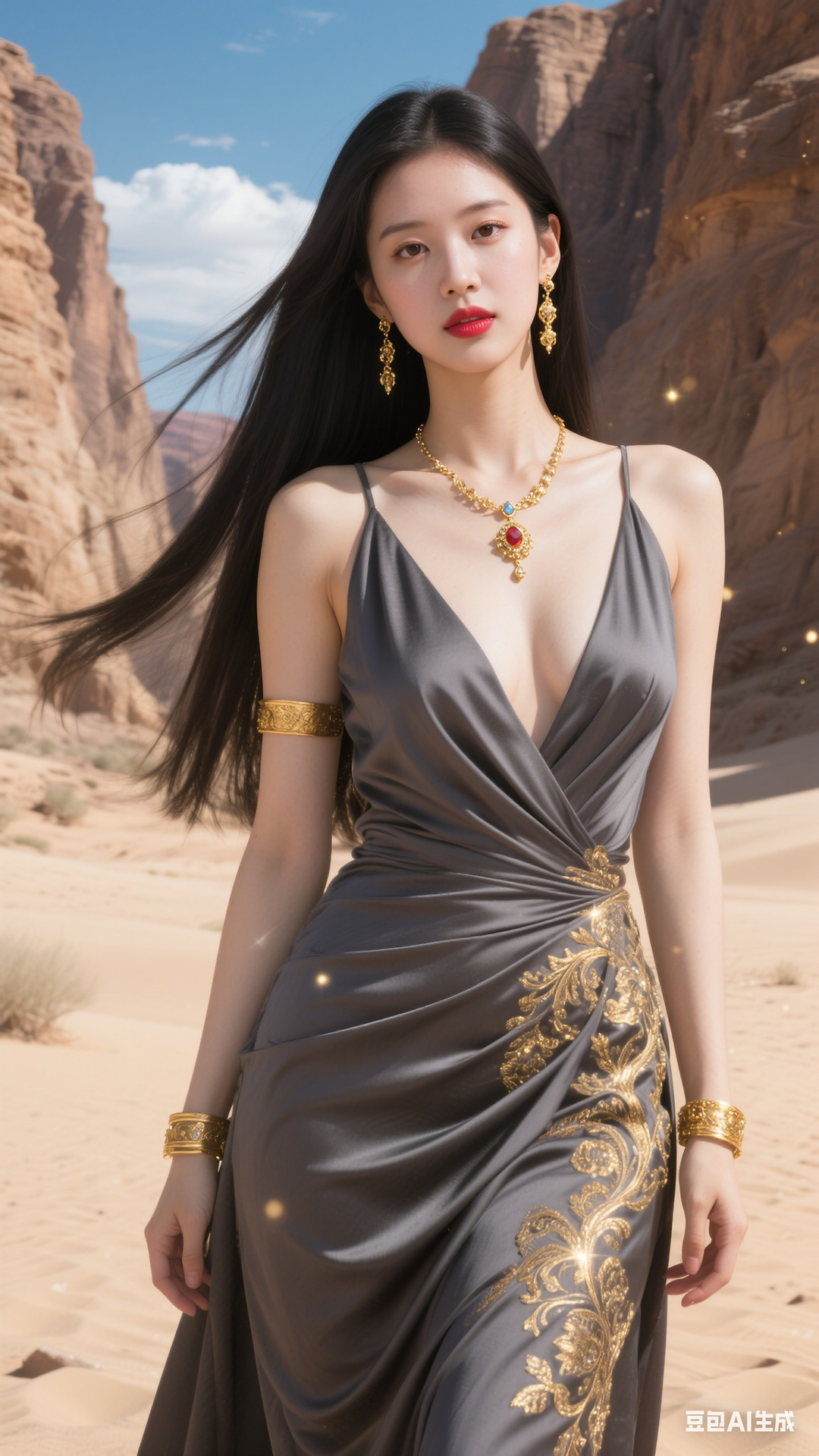 Dark Grey Low Chest Wrap Long Dress