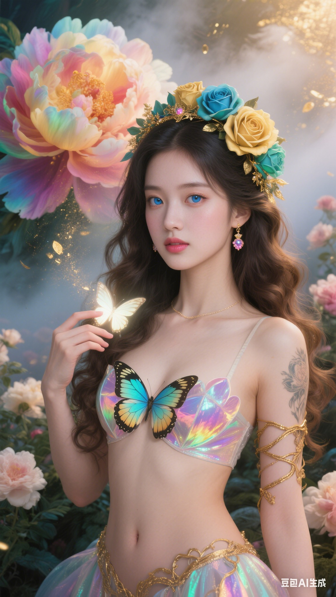 Petals and butterfly wings hand-knitted gown
