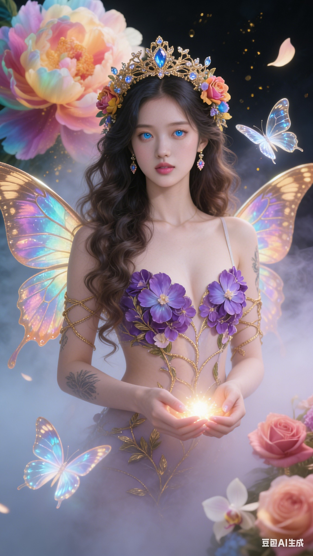 Petals and butterfly wings hand-knitted gown