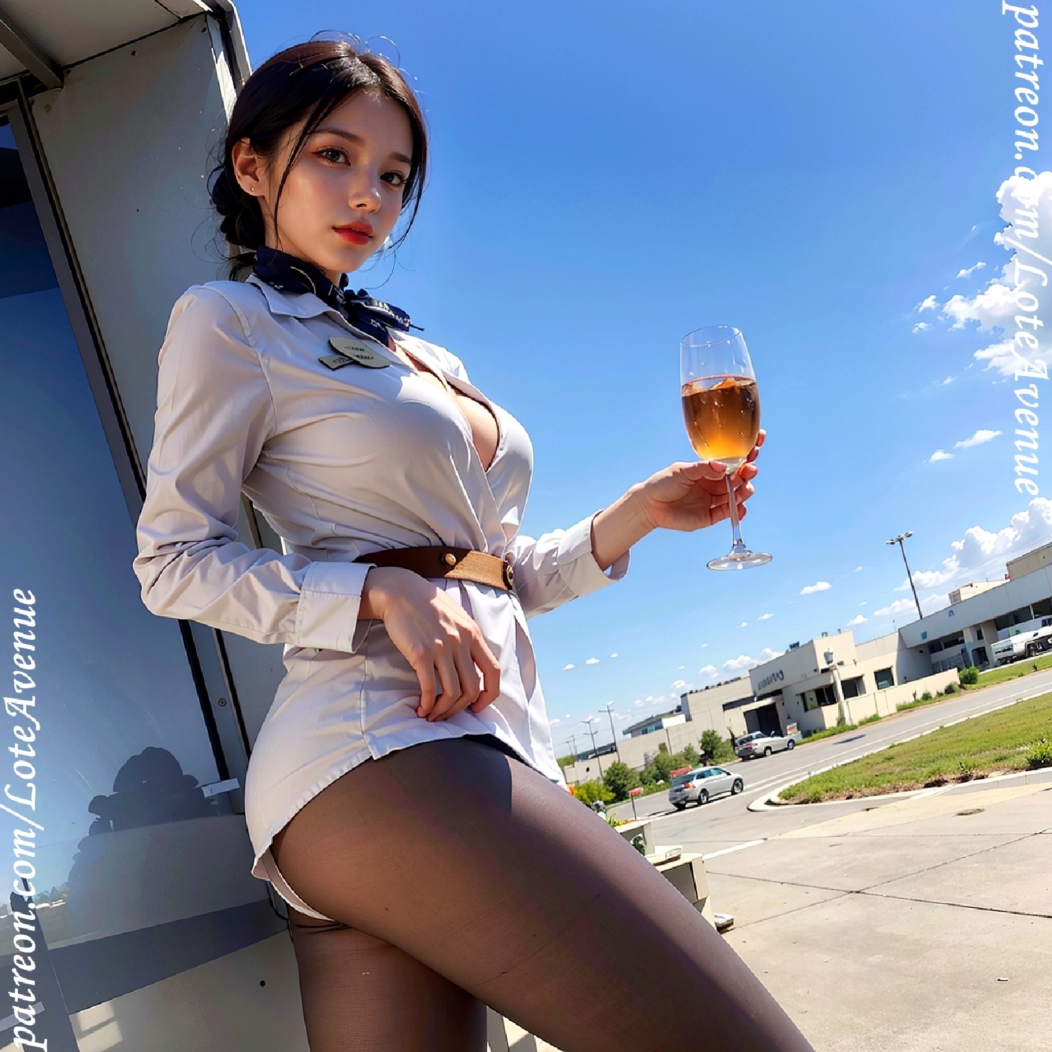 (Event) Ash. Cute and sexy little boobs stewardess