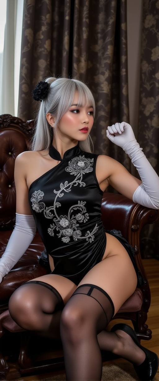 Black and white cheongsam