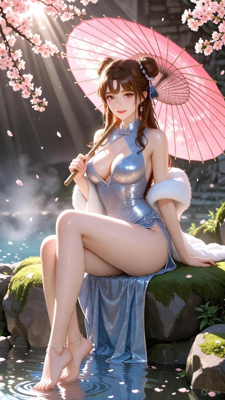 Sparkling silver-blue cheongsam