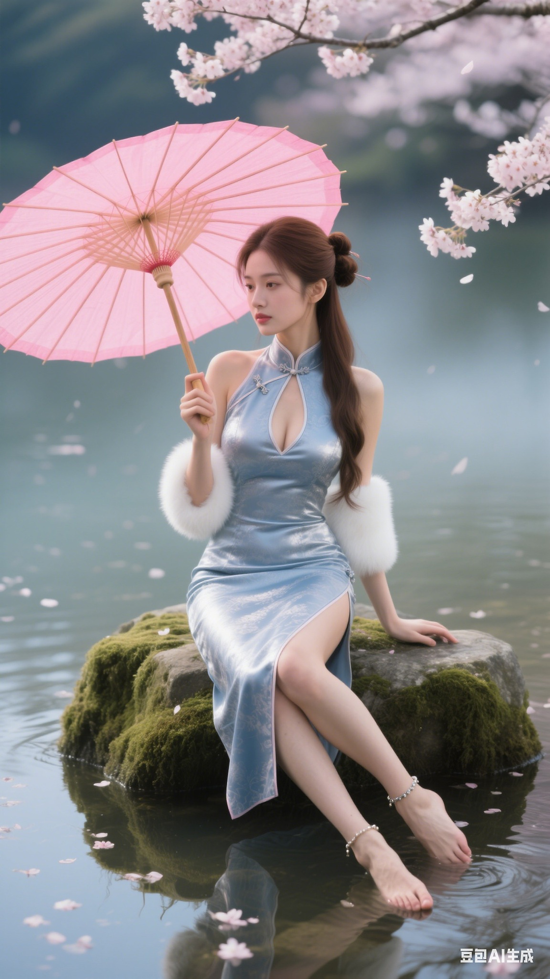 Sparkling silver-blue cheongsam
