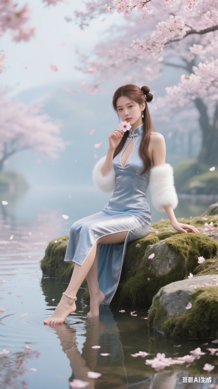 Sparkling silver-blue cheongsam