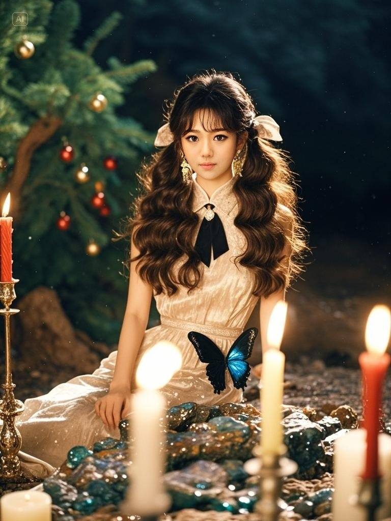 Twin Ponytail Girls Under the Christmas Tree