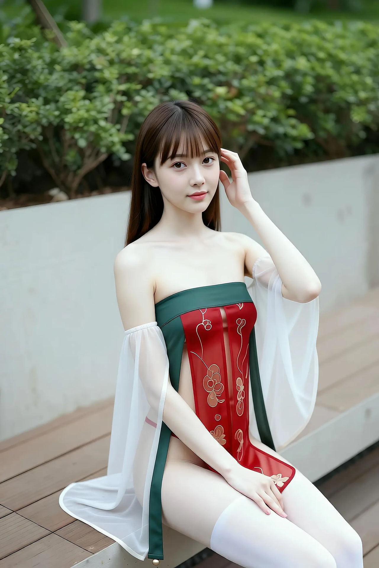 Mandarin - red-green vintage dress