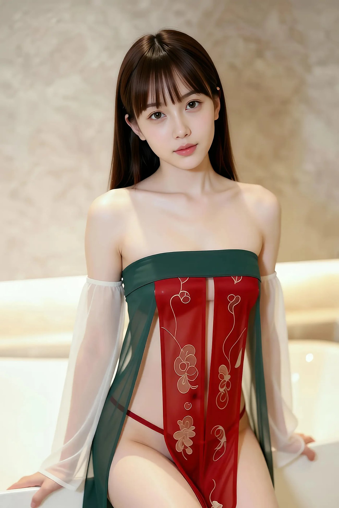 Mandarin - red-green vintage dress