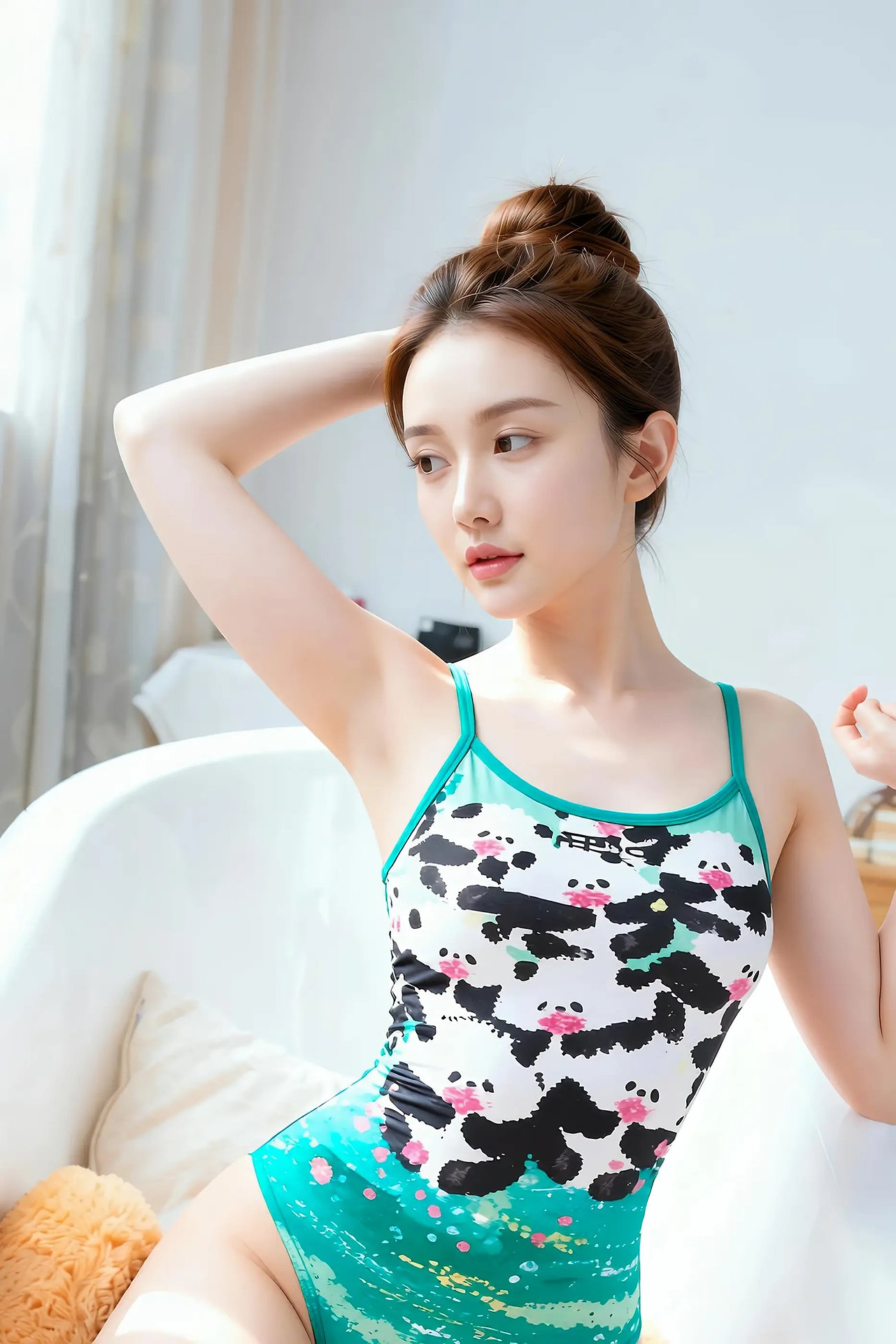 One Throw - Girl in Panda Swimsuit
