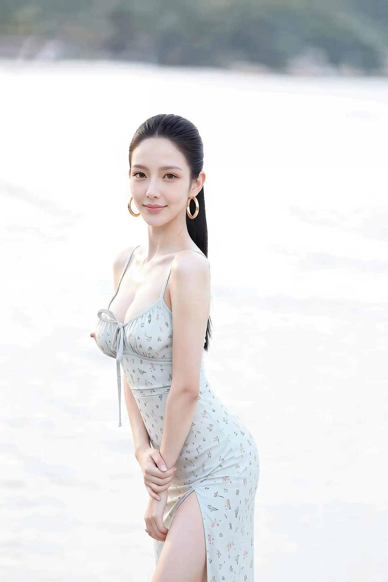 Midi - Fresh Floral Slim Shoulder Strap Long Slit Dress
